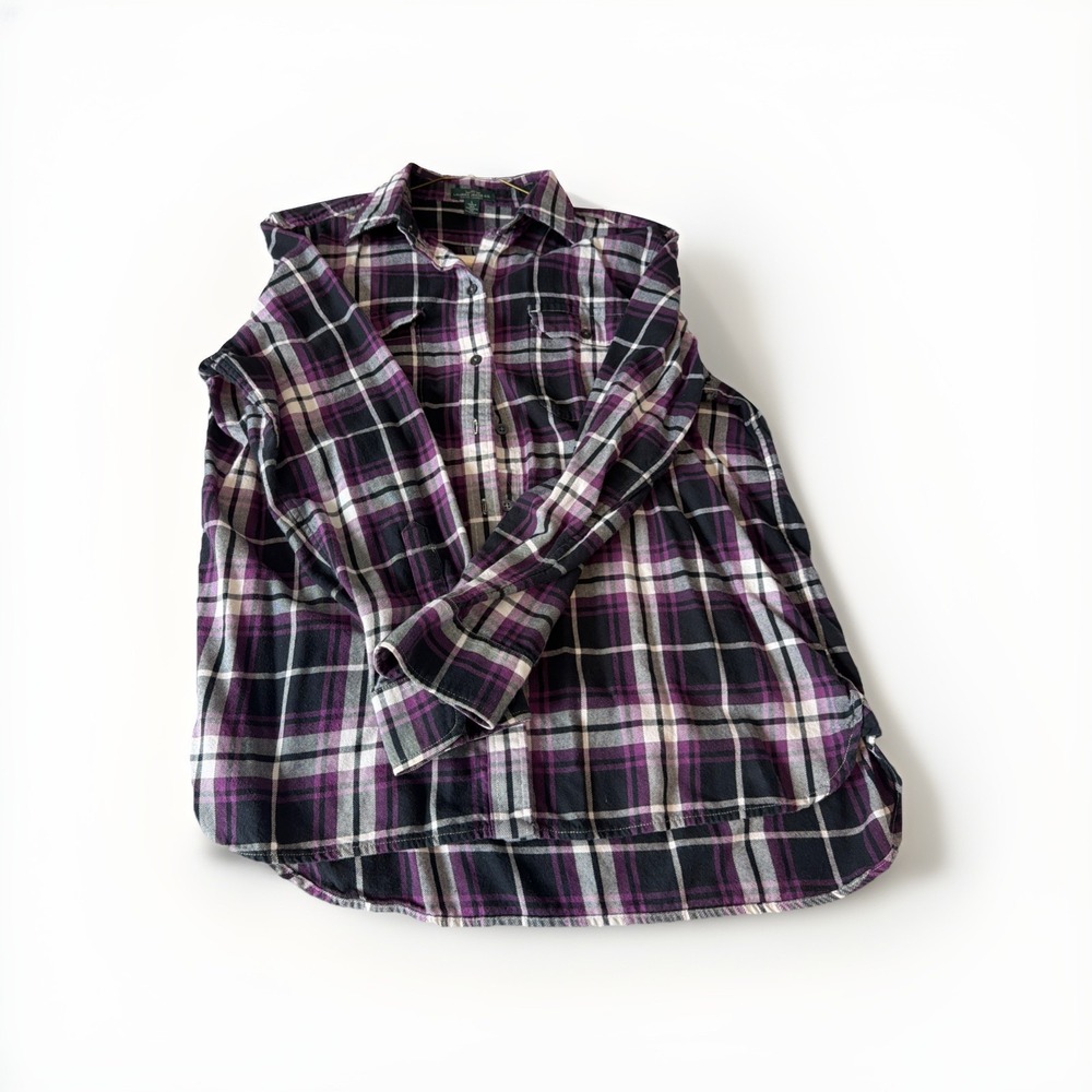 RLR Ralph Lauren Shirt Women's Large Purple‎ Flannel Cotton comfort lounge